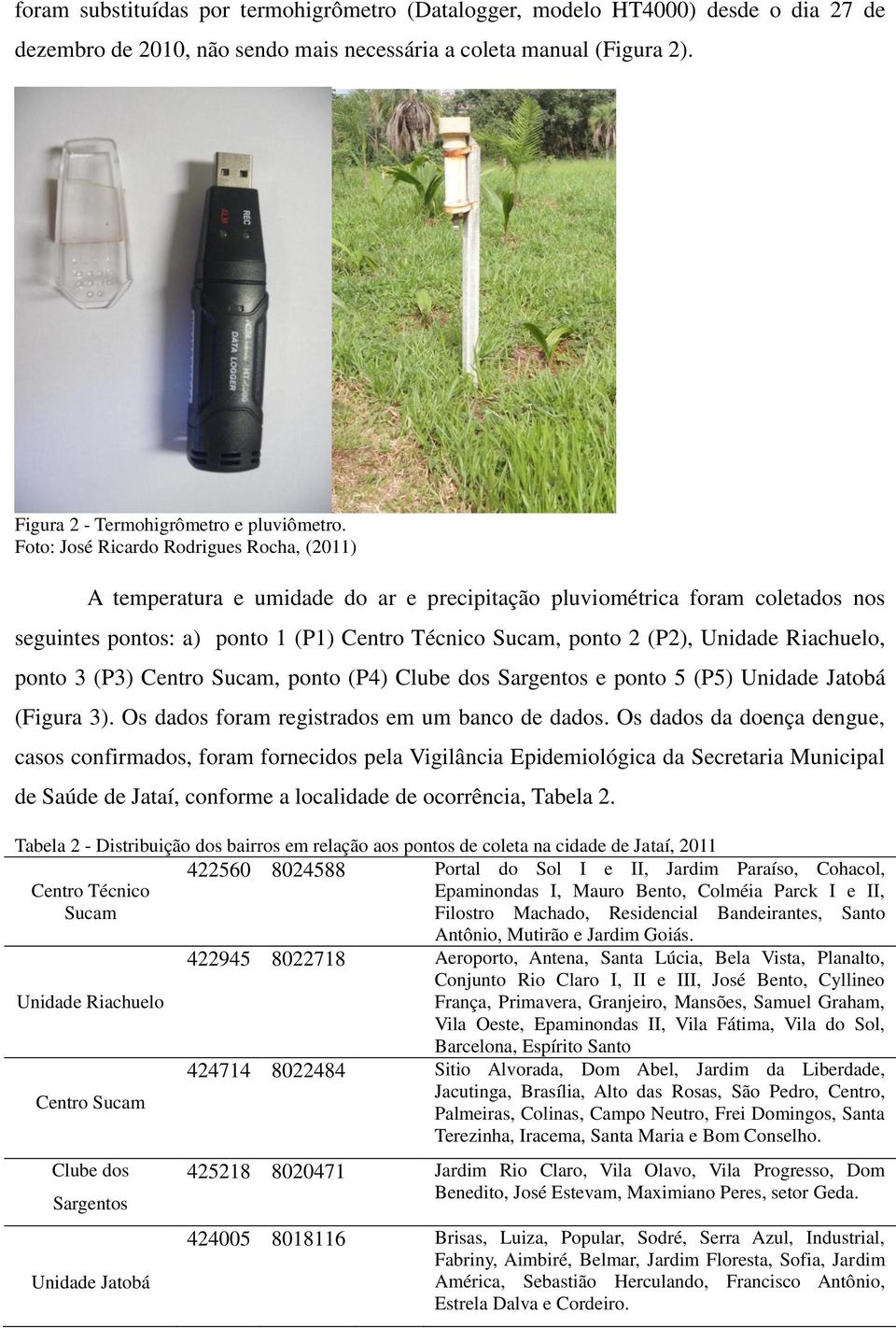 Riachuelo, ponto 3 (P3) Centro Sucam, ponto (P4) Clube dos Sargentos e ponto 5 (P5) Unidade Jatobá (Figura 3). Os dados foram registrados em um banco de dados.