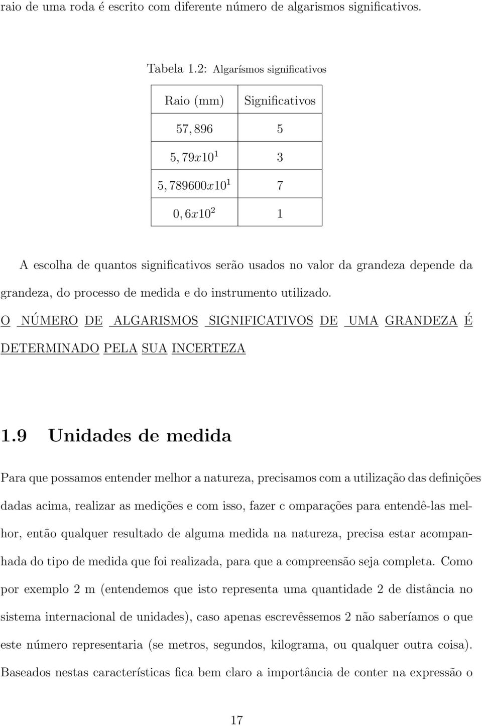 processo de medida e do instrumento utilizado. O NÚMERO DE ALGARISMOS SIGNIFICATIVOS DE UMA GRANDEZA É DETERMINADO PELA SUA INCERTEZA 1.