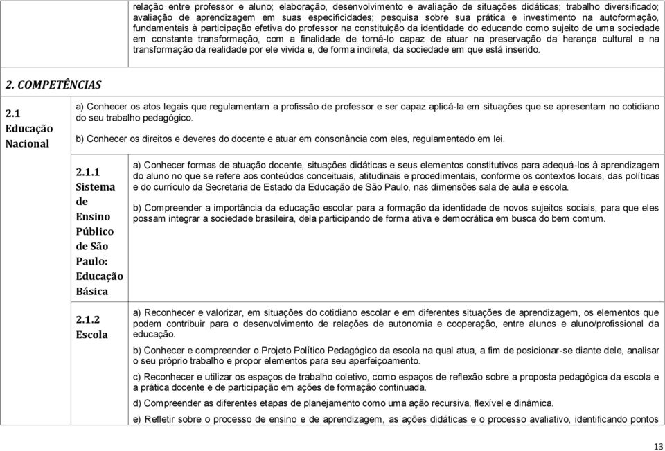 de torná-lo capaz de atuar na preservação da herança cultural e na transformação da realidade por ele vivida e, de forma indireta, da sociedade em que está inserido. 2. COMPETÊNCIAS 2.