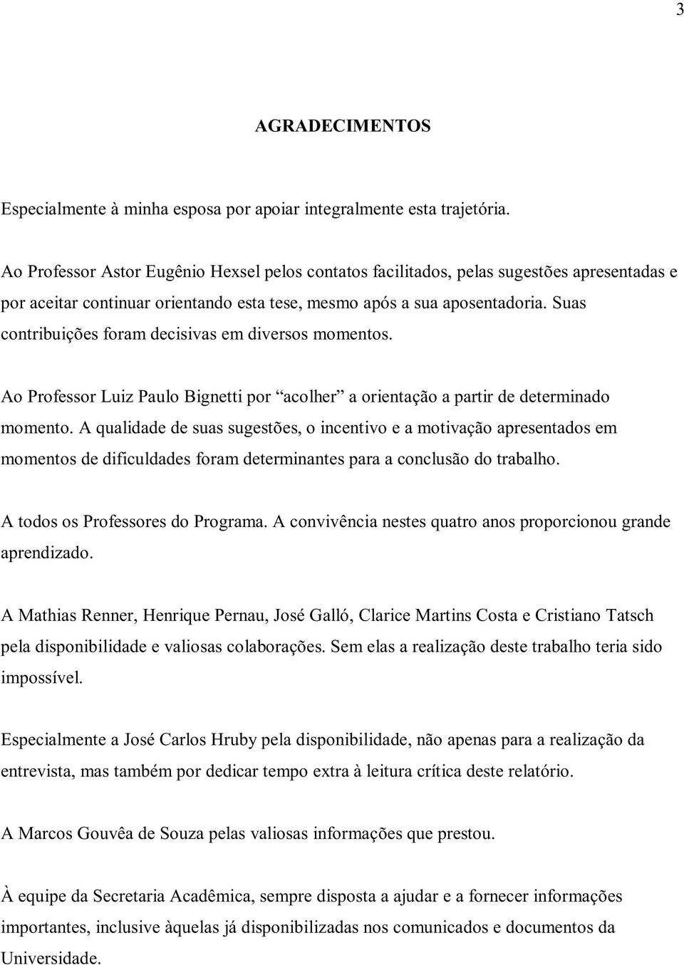 Suas contribuições foram decisivas em diversos momentos. Ao Professor Luiz Paulo Bignetti por acolher a orientação a partir de determinado momento.