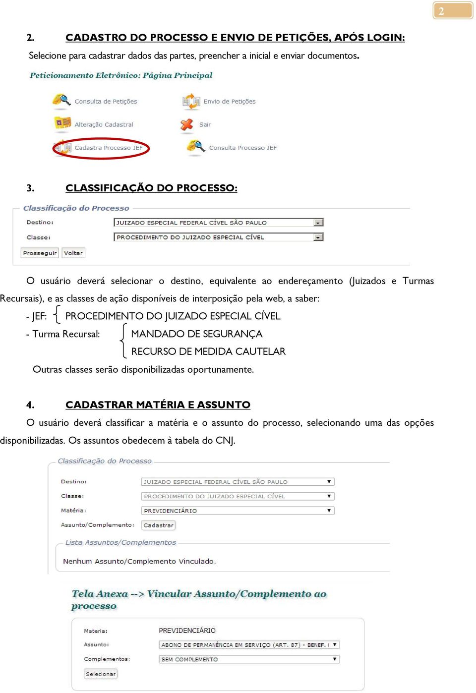 interposição pela web, a saber: - JEF: PROCEDIMENTO DO JUIZADO ESPECIAL CÍVEL - Turma Recursal: MANDADO DE SEGURANÇA RECURSO DE MEDIDA CAUTELAR Outras classes serão