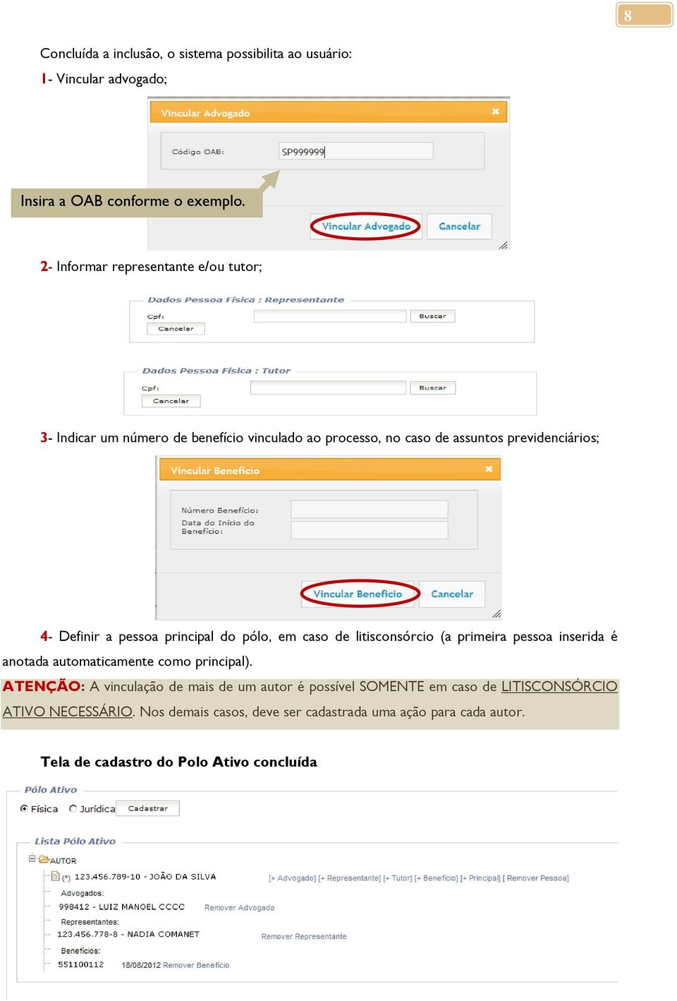 pessoa principal do pólo, em caso de litisconsórcio (a primeira pessoa inserida é anotada automaticamente como principal).