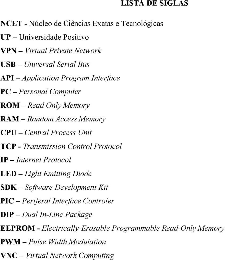 Transmission Control Protocol IP Internet Protocol LED Light Emitting Diode SDK Software Development Kit PIC Periferal Interface Controler