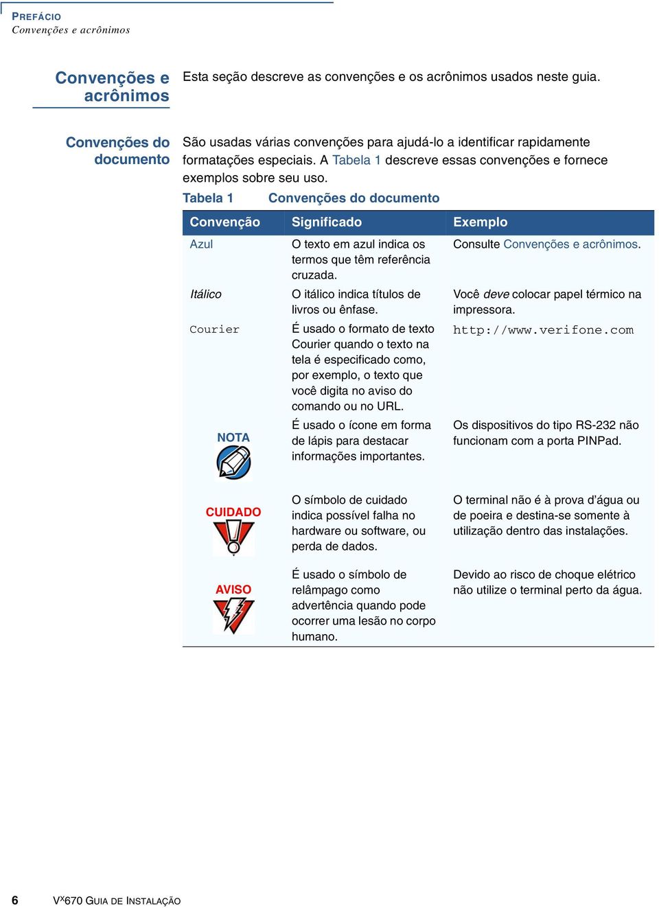 Tabela 1 Convenções do documento Convenção Significado Exemplo Azul Itálico Courier NOTA O texto em azul indica os termos que têm referência cruzada. O itálico indica títulos de livros ou ênfase.