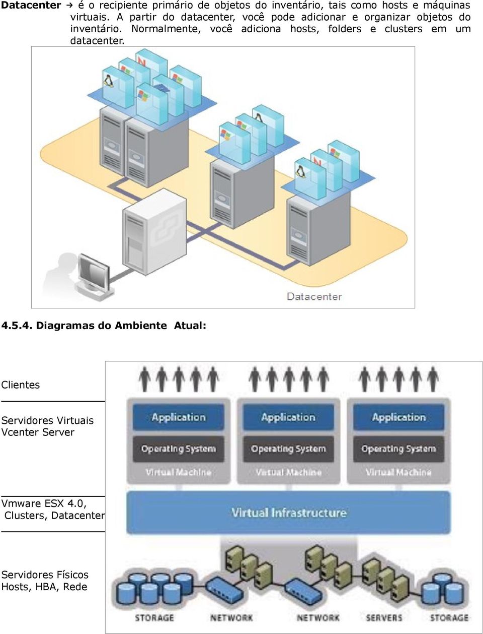 Normalmente, você adiciona hosts, folders e clusters em um datacenter. 4.