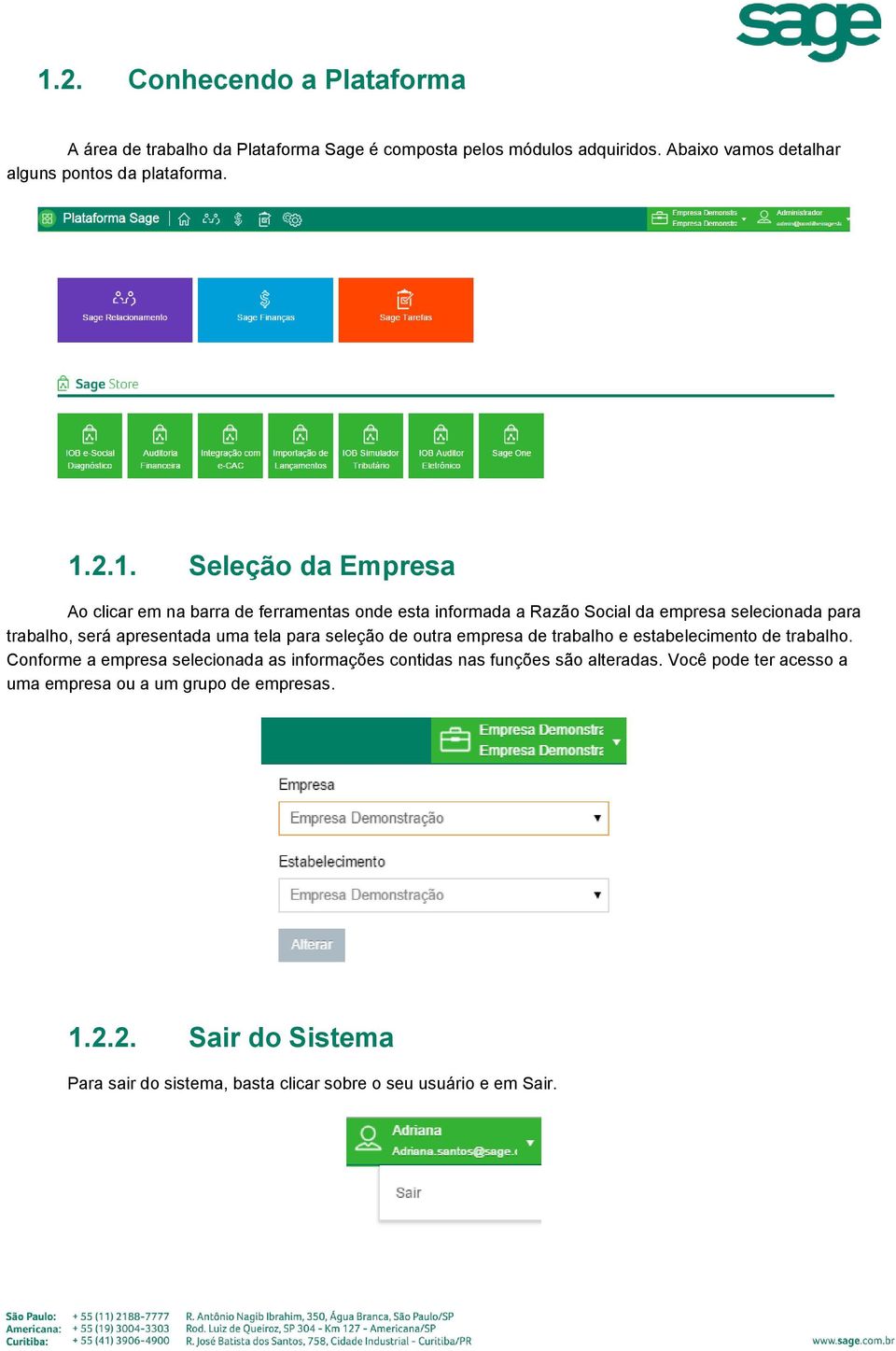 uma tela para seleção de outra empresa de trabalho e estabelecimento de trabalho.