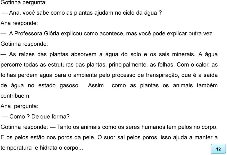 A água percorre todas as estruturas das plantas, principalmente, as folhas.