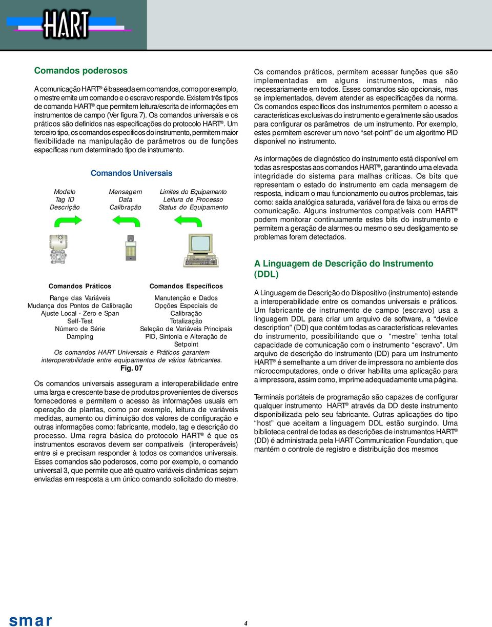 Os comandos universais e os práticos são definidos nas especificações do protocolo HART.