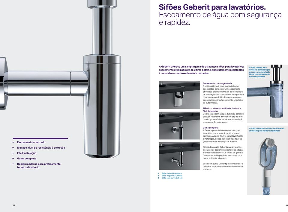 O sifão Geberit para lavatório: ótima solução graças a uma instalação fácil e com materiais de elevada qualidade.