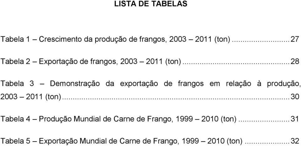 .. 28 Tabela 3 Demonstração da exportação de frangos em relação à produção, 2003 2011 (ton).