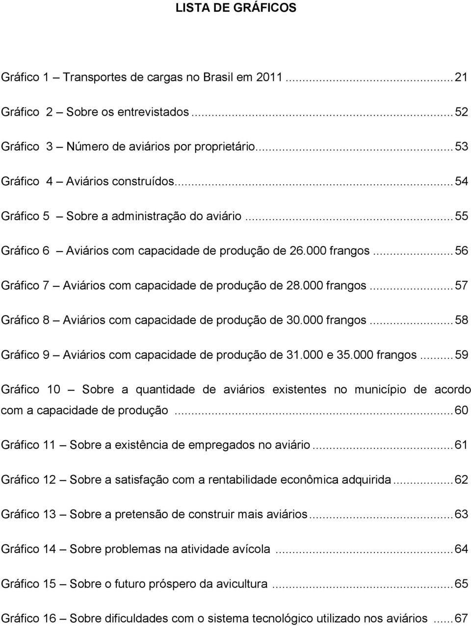 000 frangos... 58 Gráfico 9 Aviários com capacidade de produção de 31.000 e 35.000 frangos... 59 Gráfico 10 Sobre a quantidade de aviários existentes no município de acordo com a capacidade de produção.