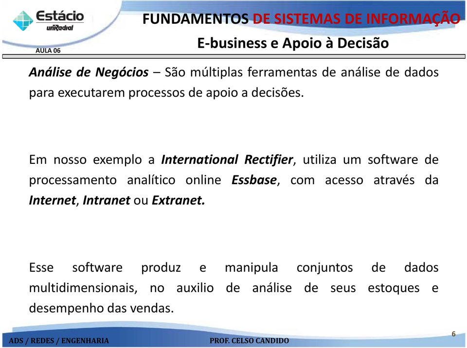 Em nosso exemplo a International Rectifier, utiliza um software de processamento analítico online Essbase,