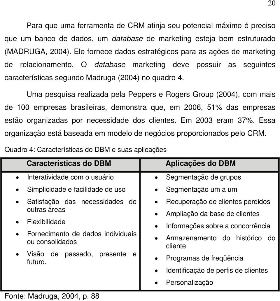 Uma pesquisa realizada pela Peppers e Rogers Group (2004), com mais de 100 empresas brasileiras, demonstra que, em 2006, 51% das empresas estão organizadas por necessidade dos clientes.