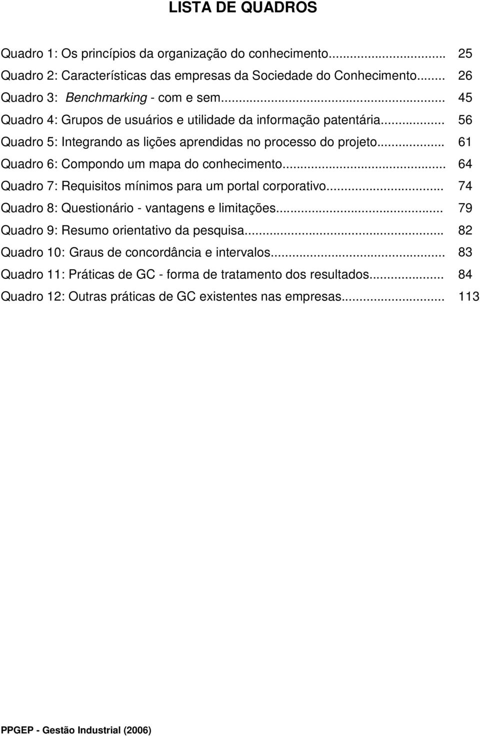 .. 61 Quadro 6: Compondo um mapa do conhecimento... 64 Quadro 7: Requisitos mínimos para um portal corporativo... 74 Quadro 8: Questionário - vantagens e limitações.