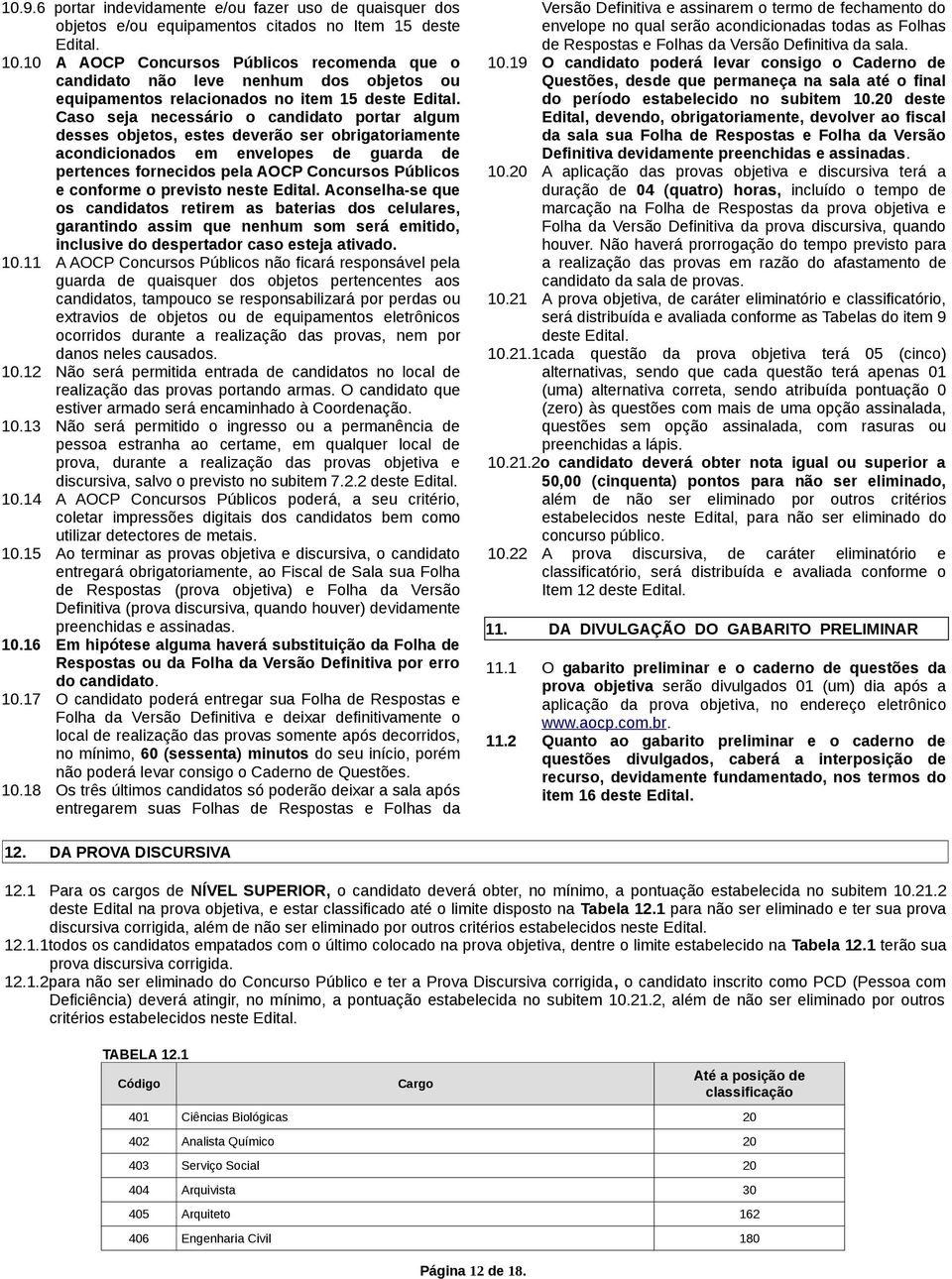 Caso seja necessário o candidato portar algum desses objetos, estes deverão ser obrigatoriamente acondicionados em envelopes de guarda de pertences fornecidos pela AOCP Concursos Públicos e conforme