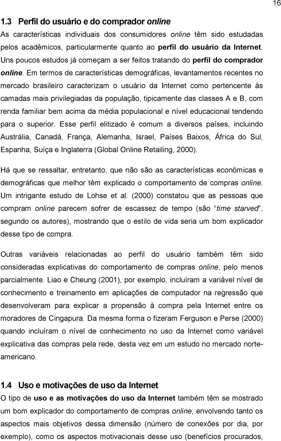 Em termos de características demográficas, levantamentos recentes no mercado brasileiro caracterizam o usuário da Internet como pertencente às camadas mais privilegiadas da população, tipicamente das