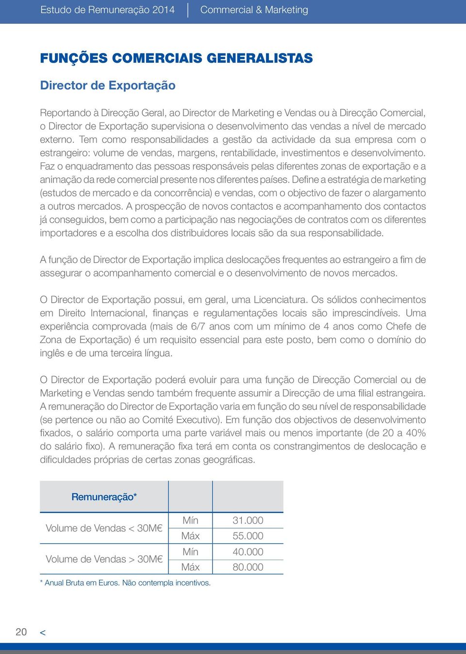 Tem como responsabilidades a gestão da actividade da sua empresa com o estrangeiro: volume de vendas, margens, rentabilidade, investimentos e desenvolvimento.