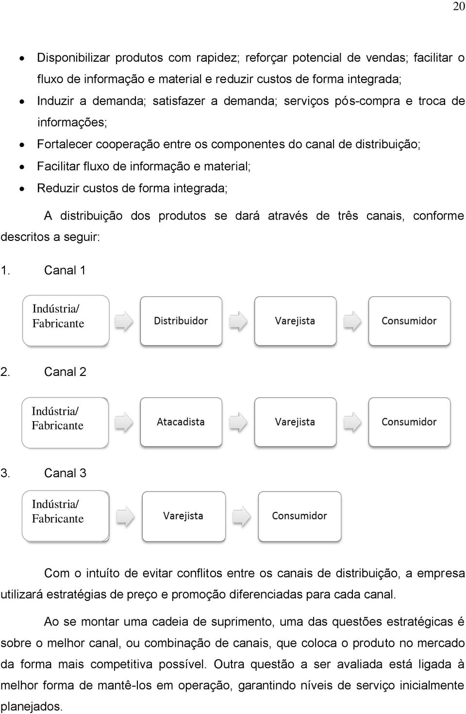 produtos se dará através de três canais, conforme descritos a seguir: 1. Canal 1 Indústria/ Fabricante 2. Canal 2 Indústria/ Fabricante 3.