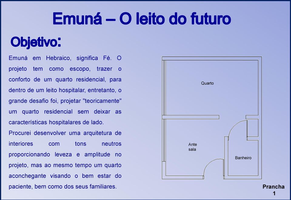 desafio foi, projetar "teoricamente" um quarto residencial sem deixar as características hospitalares de lado.