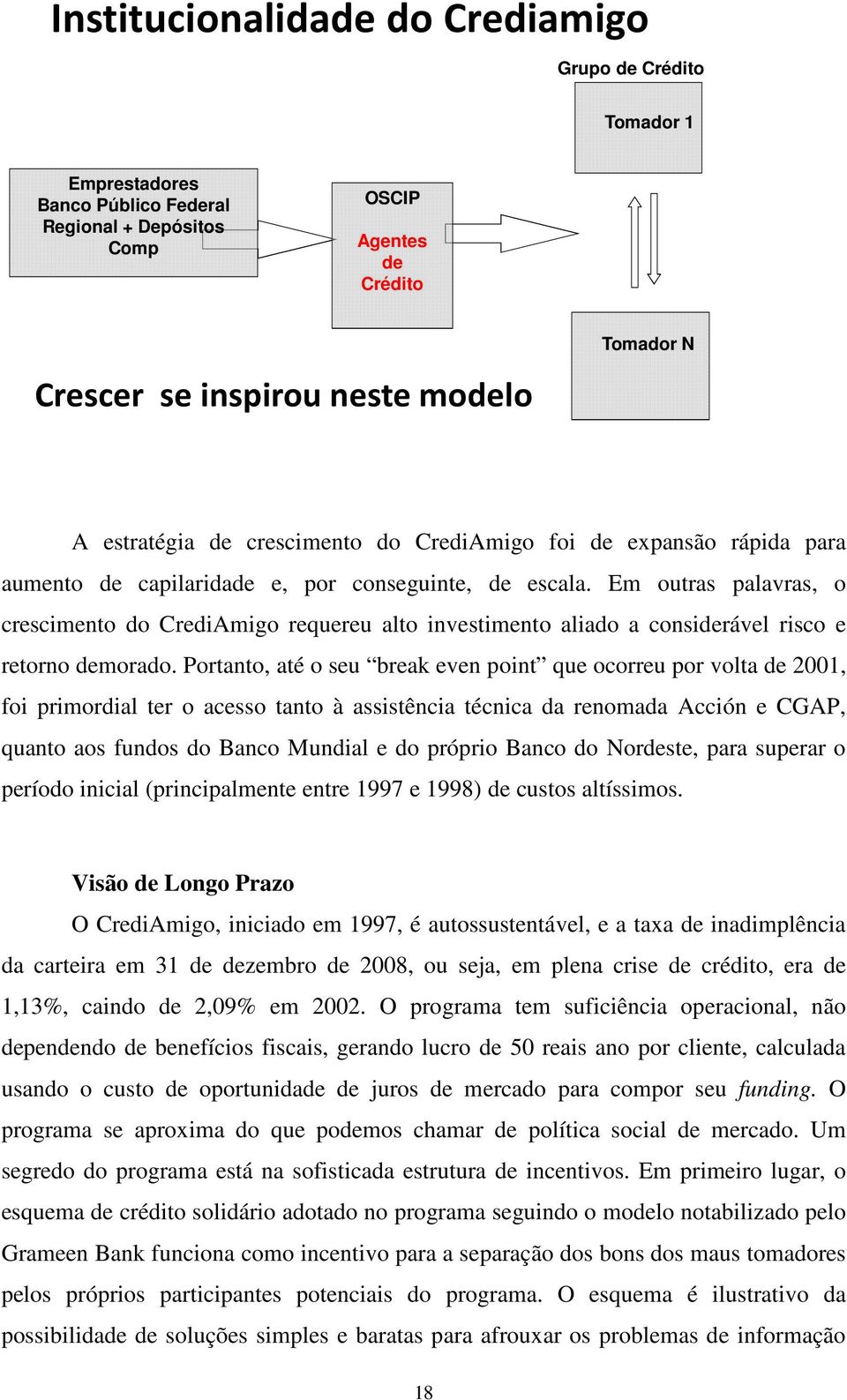 aliado a considerável risco e retorno demorado Portanto, até o seu break even point que ocorreu por volta de 21, foi primordial ter o acesso tanto à assistência técnica da renomada Acción e CGAP,