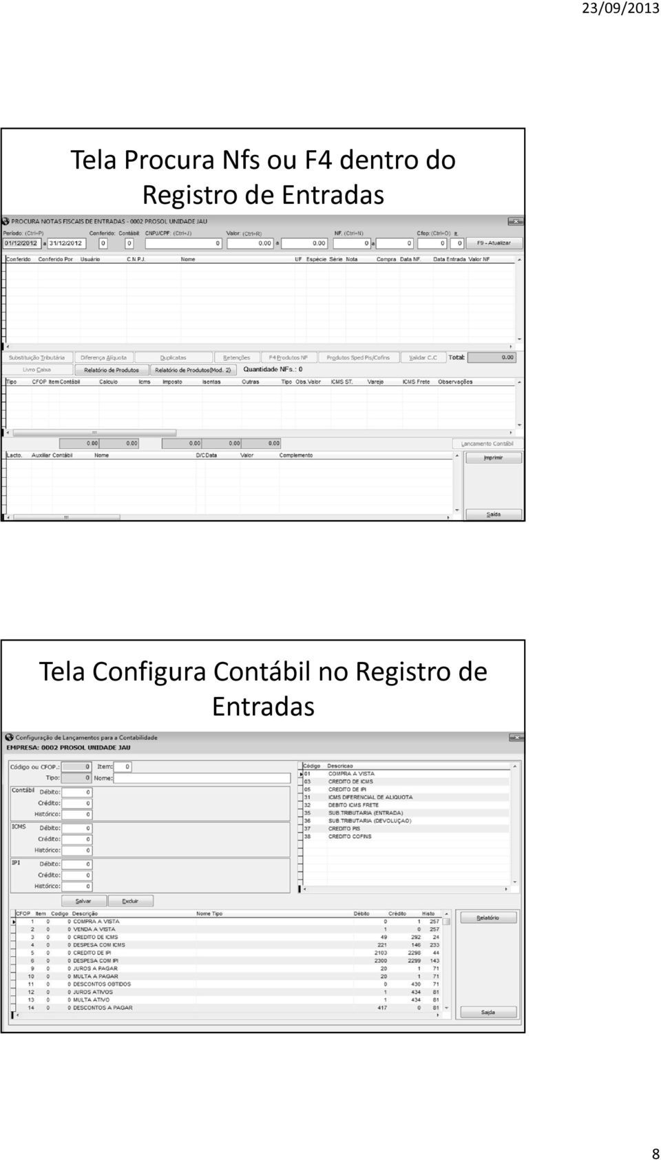 Entradas Tela Configura