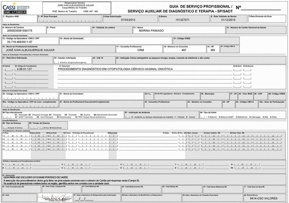 137 PROCEDIMENTO DIAGNÓSTICO