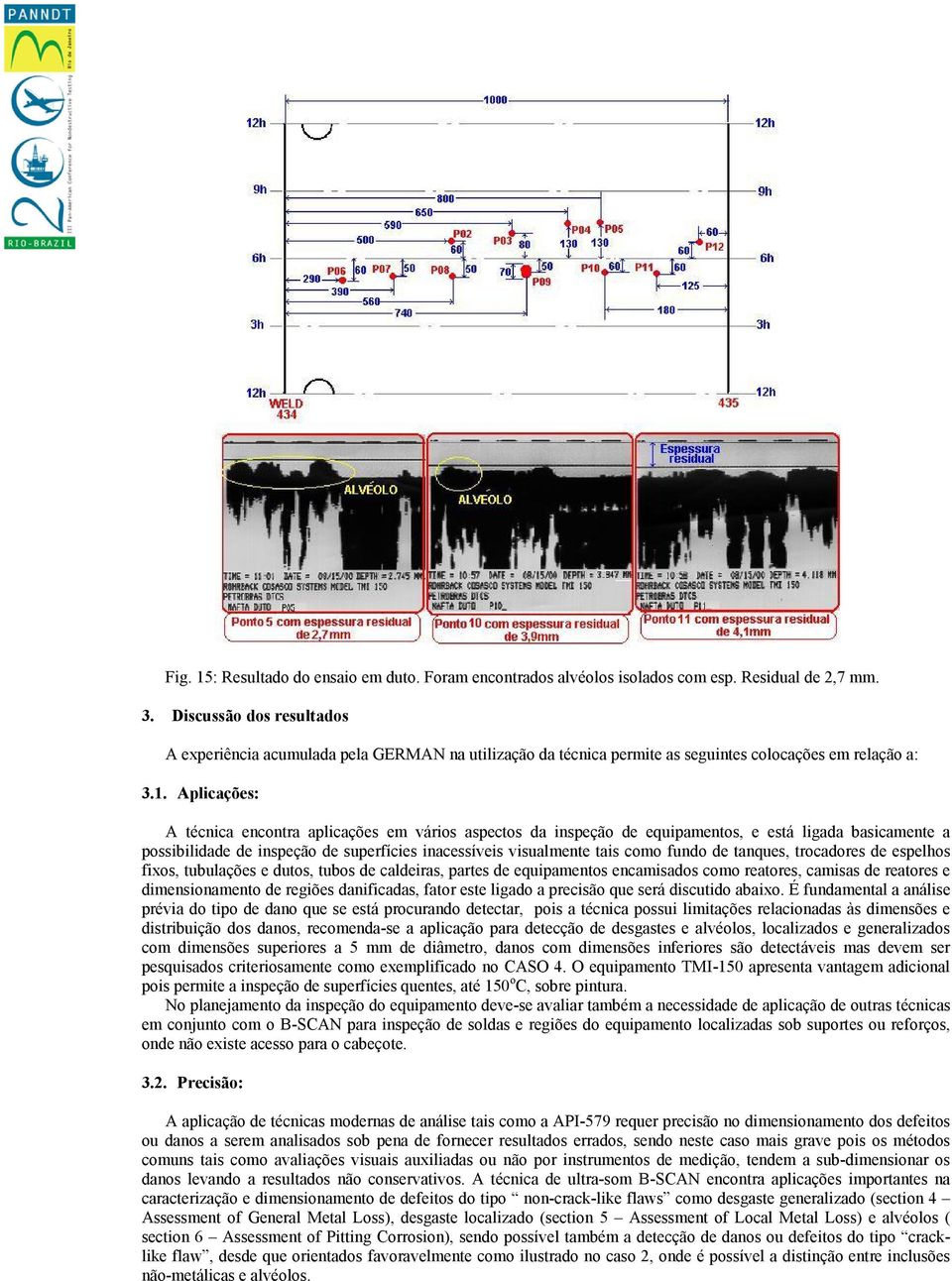 Aplicações: A técnica encontra aplicações em vários aspectos da inspeção de equipamentos, e está ligada basicamente a possibilidade de inspeção de superfícies inacessíveis visualmente tais como fundo