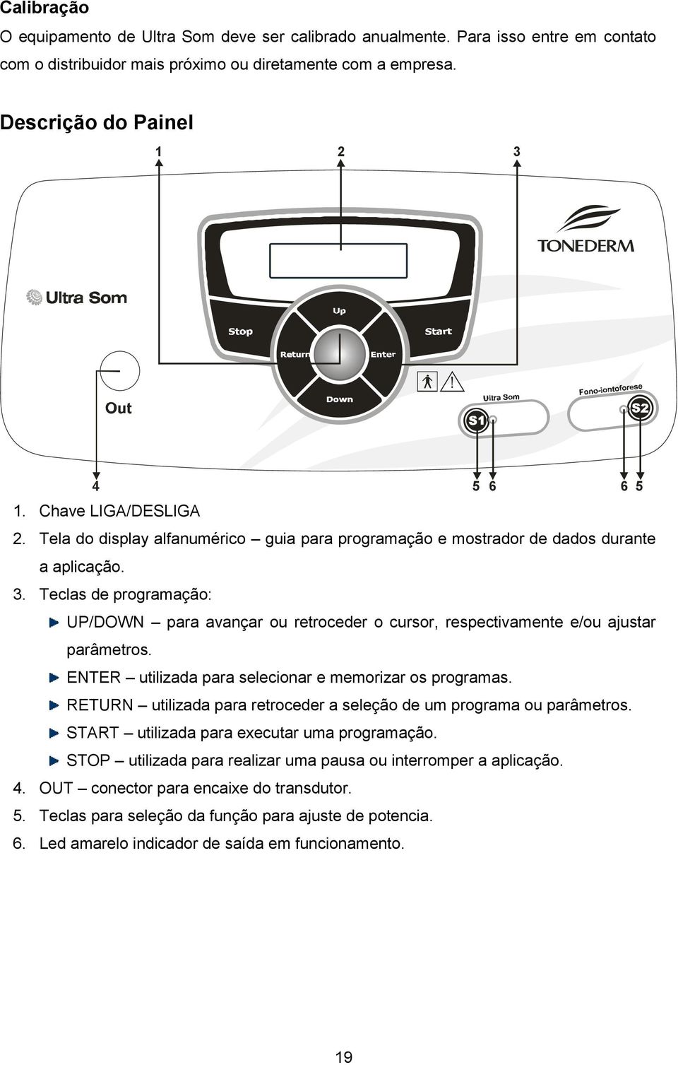 Teclas de programação: UP/DOWN para avançar ou retroceder o cursor, respectivamente e/ou ajustar parâmetros. ENTER utilizada para selecionar e memorizar os programas.