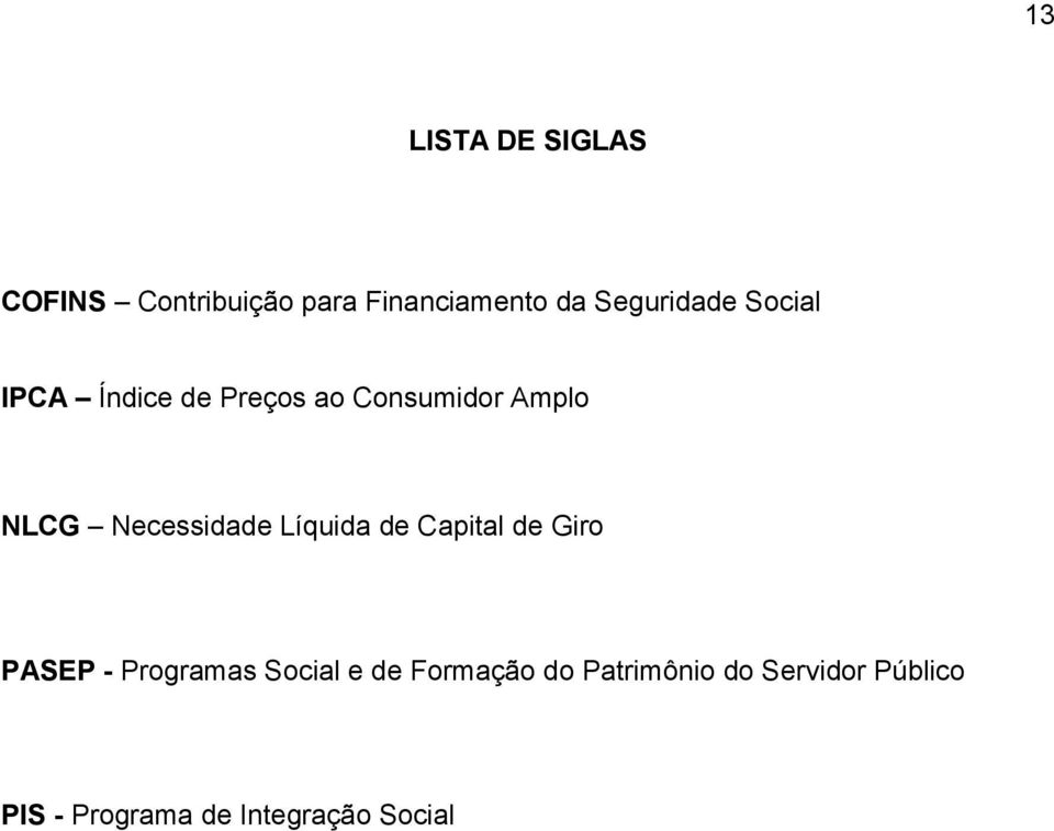 Necessidade Líquida de Capital de Giro PASEP - Programas Social e de