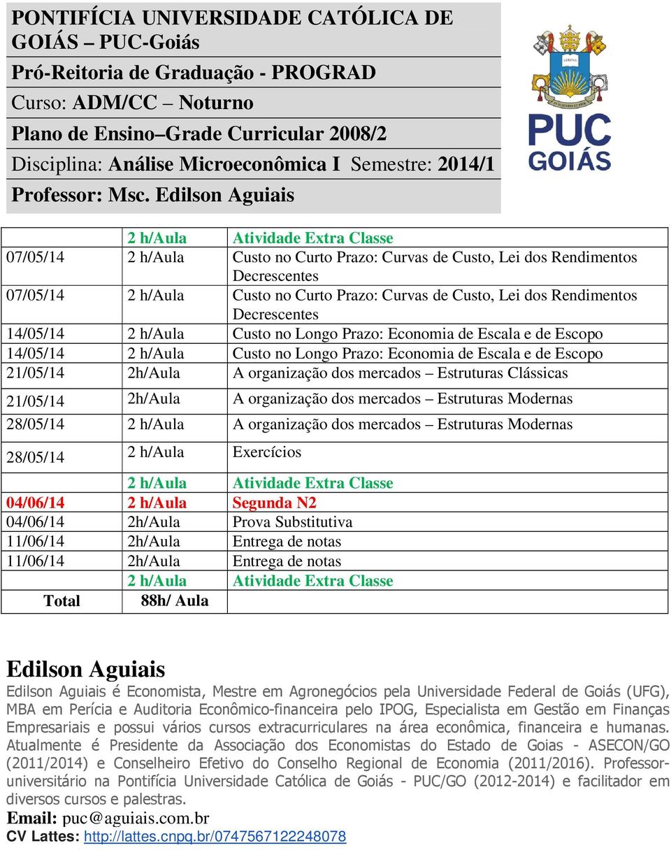 Estruturas Clássicas 21/05/14 2h/Aula A organização dos mercados Estruturas Modernas 28/05/14 2 h/aula A organização dos mercados Estruturas Modernas 28/05/14 2 h/aula Exercícios 2 h/aula Atividade