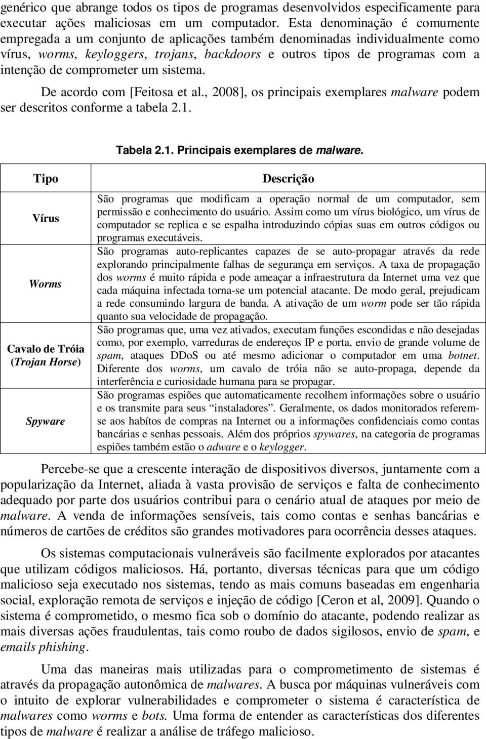 comprometer um sistema. De acordo com [Feitosa et al., 2008], os principais exemplares malware podem ser descritos conforme a tabela 2.1.