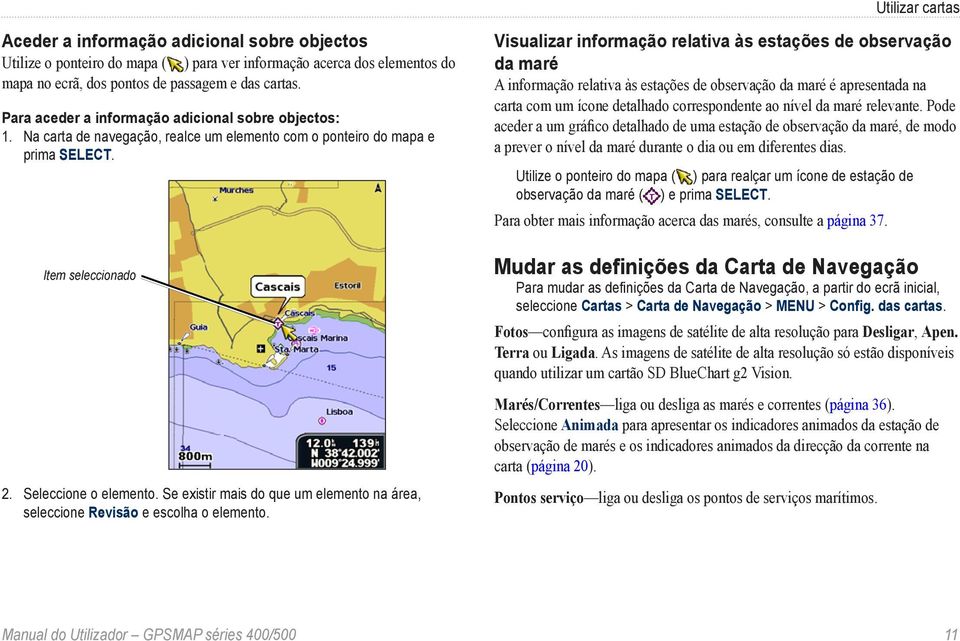 Se existir mais do que um elemento na área, seleccione Revisão e escolha o elemento.