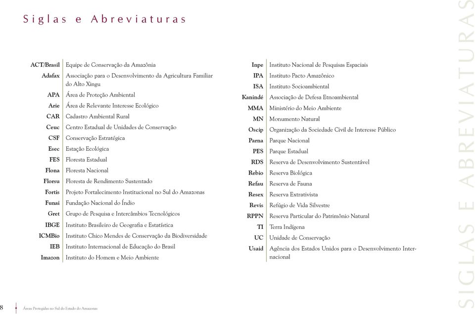 Conservação Conservação Estratégica Estação Ecológica Floresta Estadual Floresta Nacional Floresta de Rendimento Sustentado Projeto Fortalecimento Institucional no Sul do Amazonas Fundação Nacional