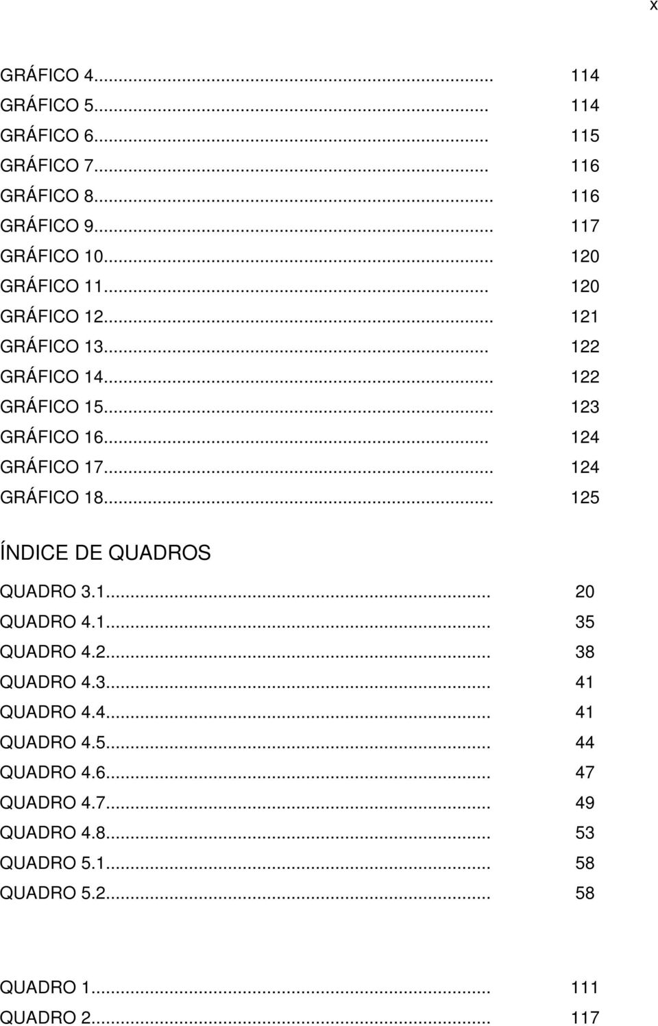 .. 124 GRÁFICO 18... 125 ÍNDICE DE QUADROS QUADRO 3.1... 20 QUADRO 4.1... 35 QUADRO 4.2... 38 QUADRO 4.3... 41 QUADRO 4.4... 41 QUADRO 4.5... 44 QUADRO 4.