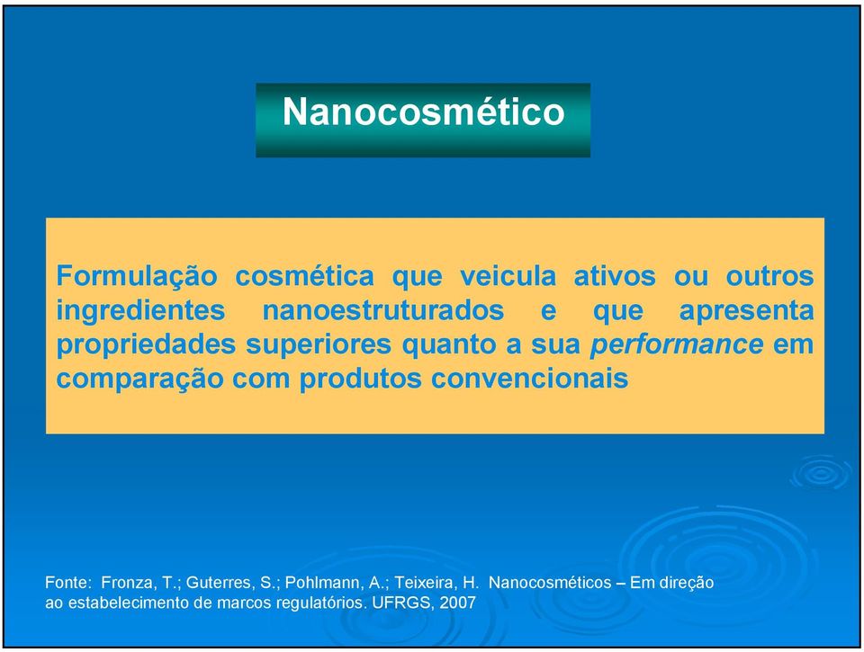 comparação com produtos convencionais Fonte: Fronza, T.; Guterres, S.; Pohlmann, A.