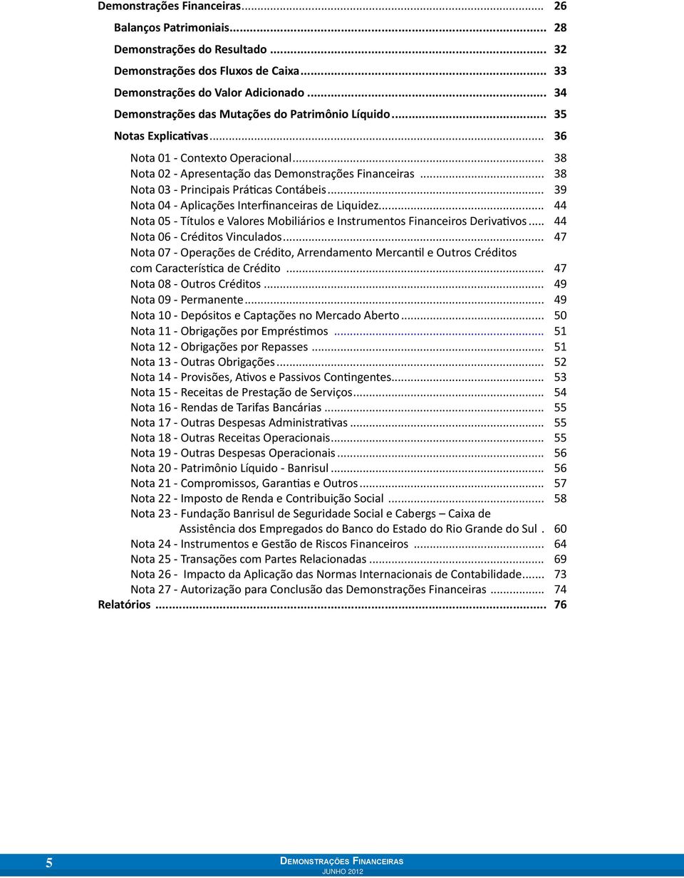 .. 44 Nota 05 - Títulos e Valores Mobiliários e Instrumentos Financeiros Derivativos... 44 Nota 06 - Créditos Vinculados.