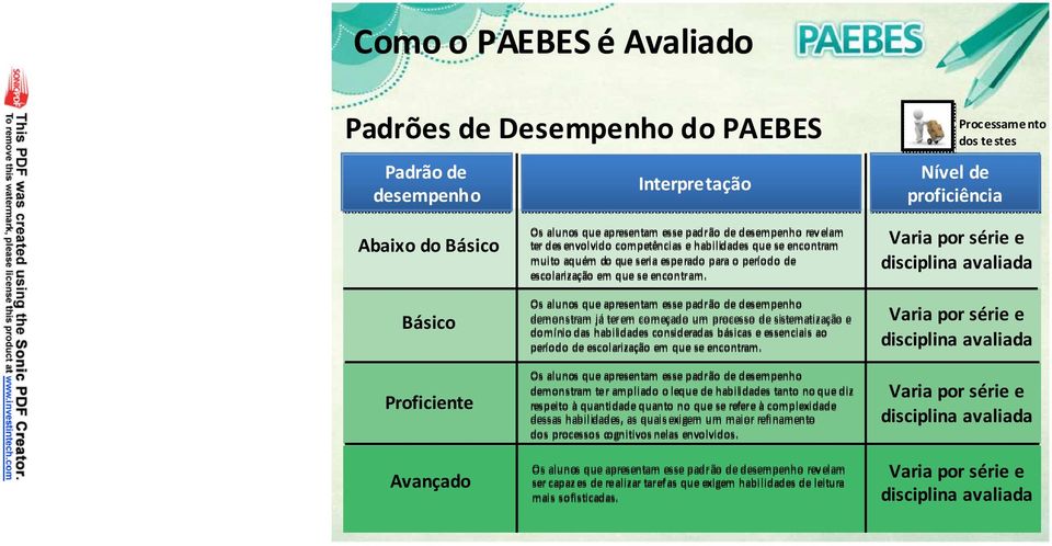 Os alunos que apresentam esse padrão de desempenho demonstram játerem começado um processo de sistematização e domínio das habilidades consideradas básicas e essenciais ao período de escolarização em