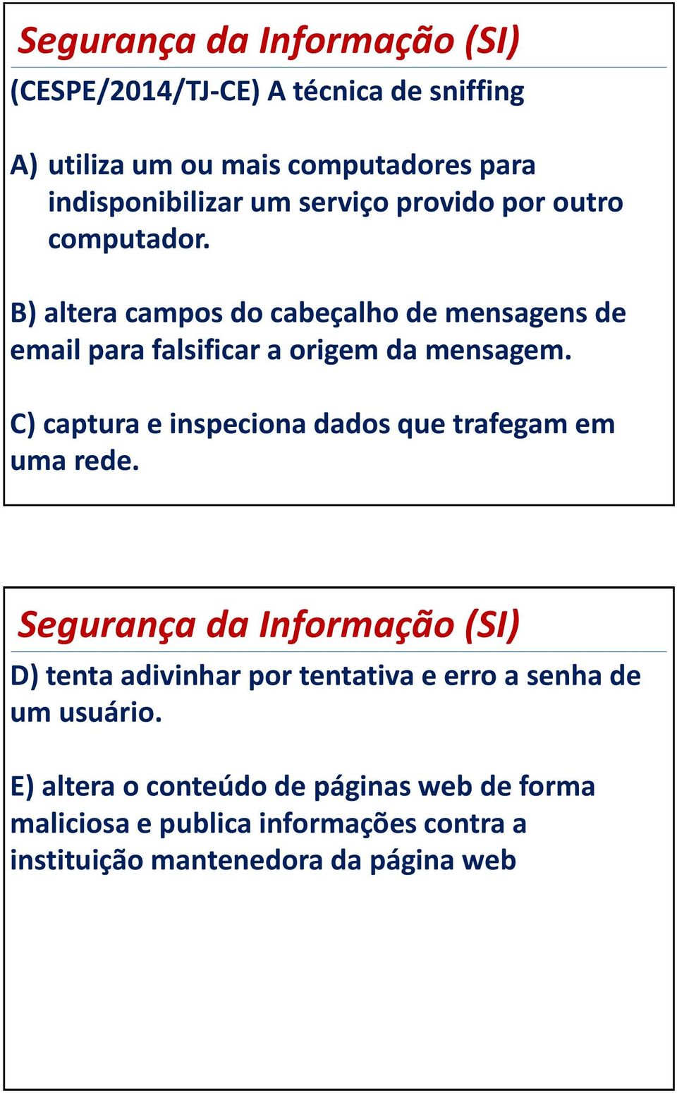 C) captura e inspeciona dados que trafegam em uma rede. D) tenta adivinhar por tentativa e erro a senha de um usuário.