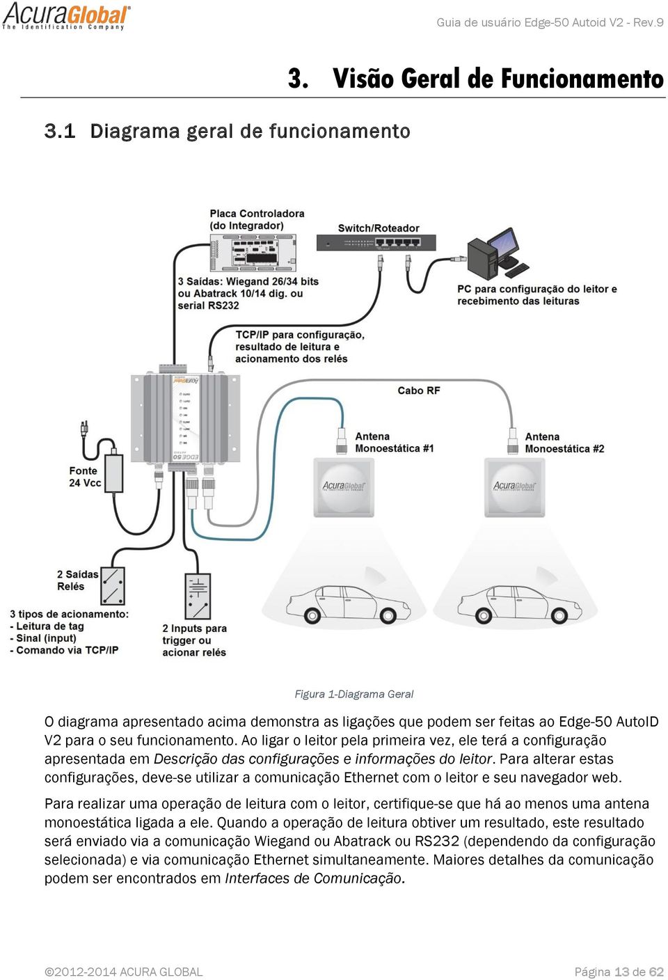 Ao ligar o leitor pela primeira vez, ele terá a configuração apresentada em Descrição das configurações e informações do leitor.