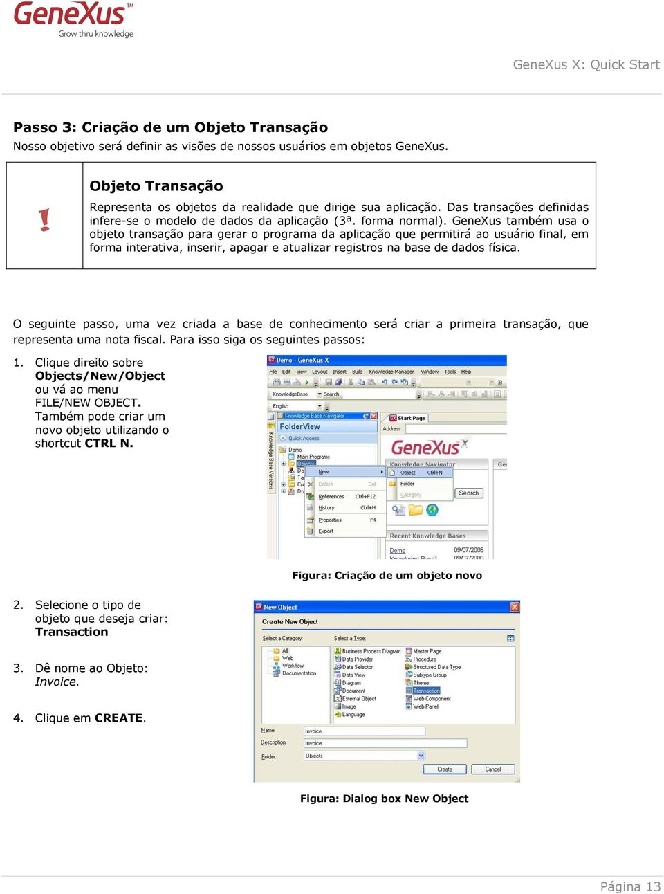 GeneXus também usa o objeto transação para gerar o programa da aplicação que permitirá ao usuário final, em forma interativa, inserir, apagar e atualizar registros na base de dados física.