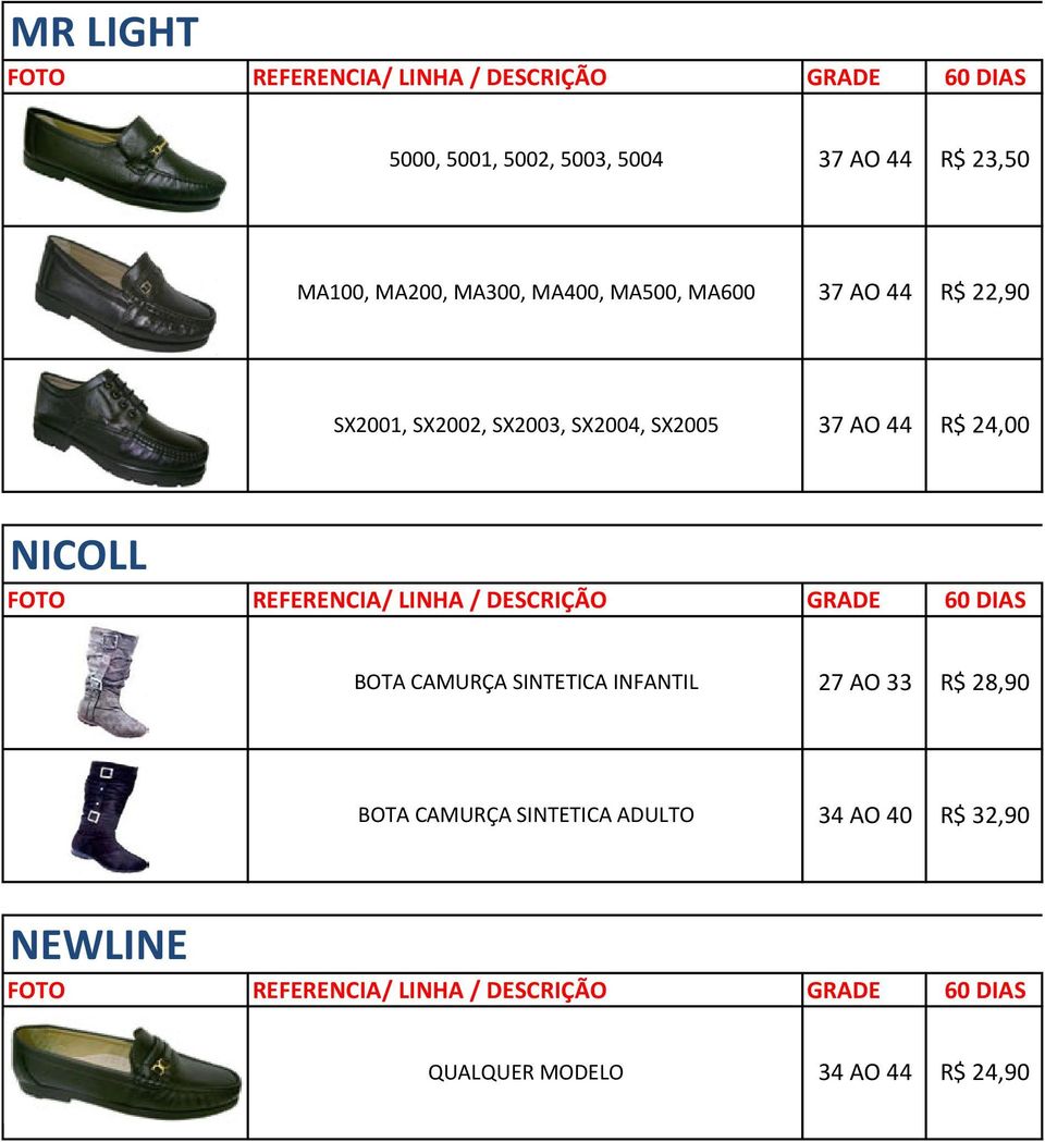 24,00 NICOLL BOTA CAMURÇA SINTETICA INFANTIL 27 AO 33 R$ 28,90 BOTA