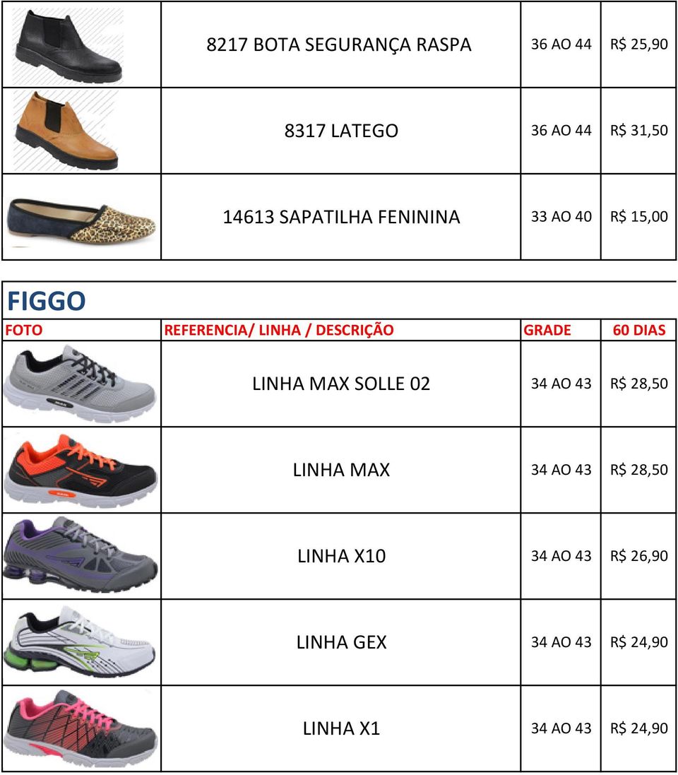 15,00 FIGGO LINHA MAX SOLLE 02 R$ 28,50 LINHA MAX R$