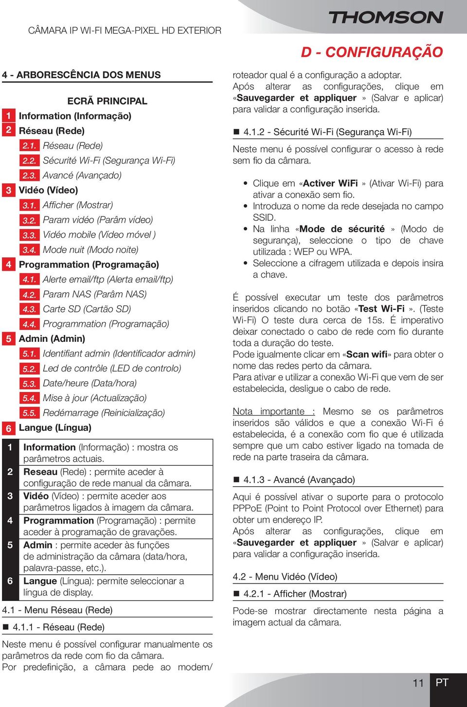 2. Param NAS (Parâm NAS) 4.3. Carte SD (Cartão SD) 4.4. Programmation (Programação) 5 Admin (Admin) 5.1. Identifiant admin (Identificador admin) 5.2. Led de contrôle (LED de controlo) 5.3. Date/heure (Data/hora) 5.