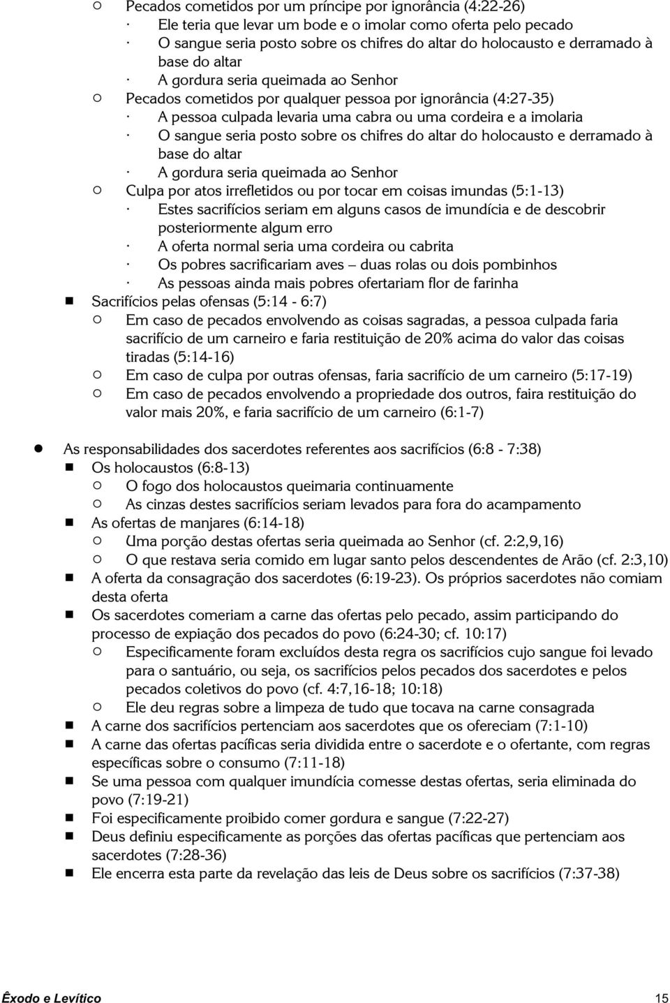 sobre os chifres do altar do holocausto e derramado à base do altar A gordura seria queimada ao Senhor " Culpa por atos irrefletidos ou por tocar em coisas imundas (5:1-13) Estes sacrifícios seriam