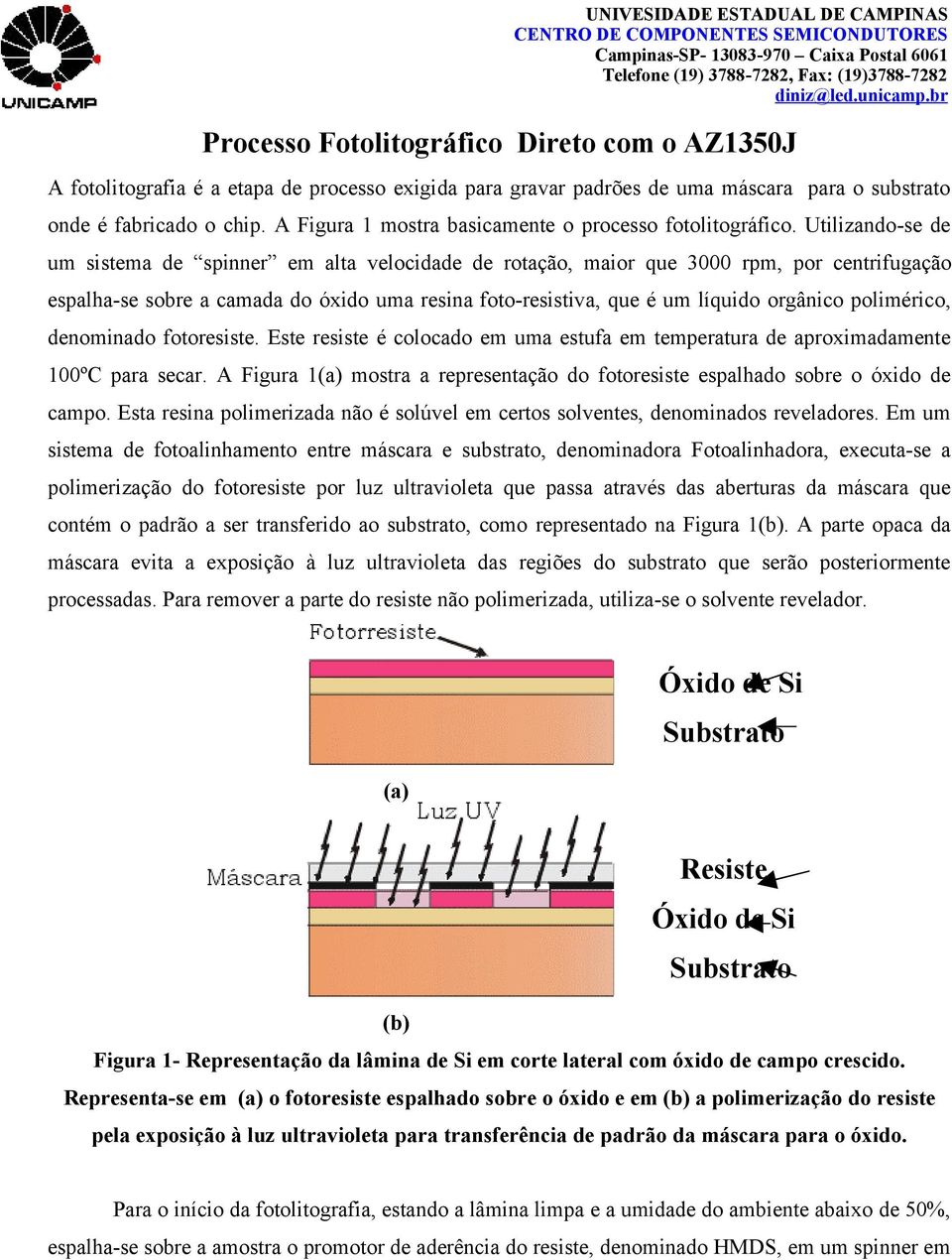 A Figura 1 mostra basicamente o processo fotolitográfico.