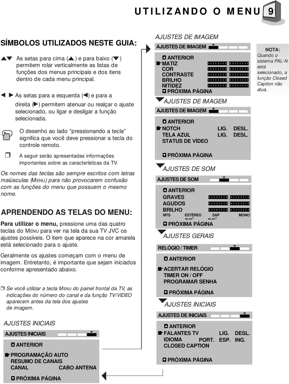 O desenho ao lado pressionando a tecla significa que você deve pressionar a tecla do controle remoto. A seguir serão apresentadas informações importantes sobre as características da TV.