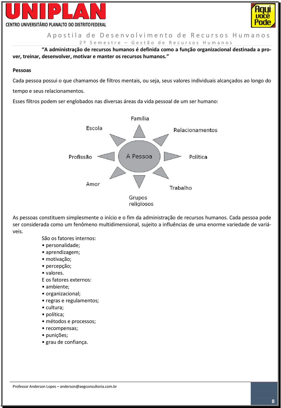 Esses filtros podem ser englobados nas diversas áreas da vida pessoal de um ser humano: As pessoas constituem simplesmente o início e o fim da administração de recursos humanos.