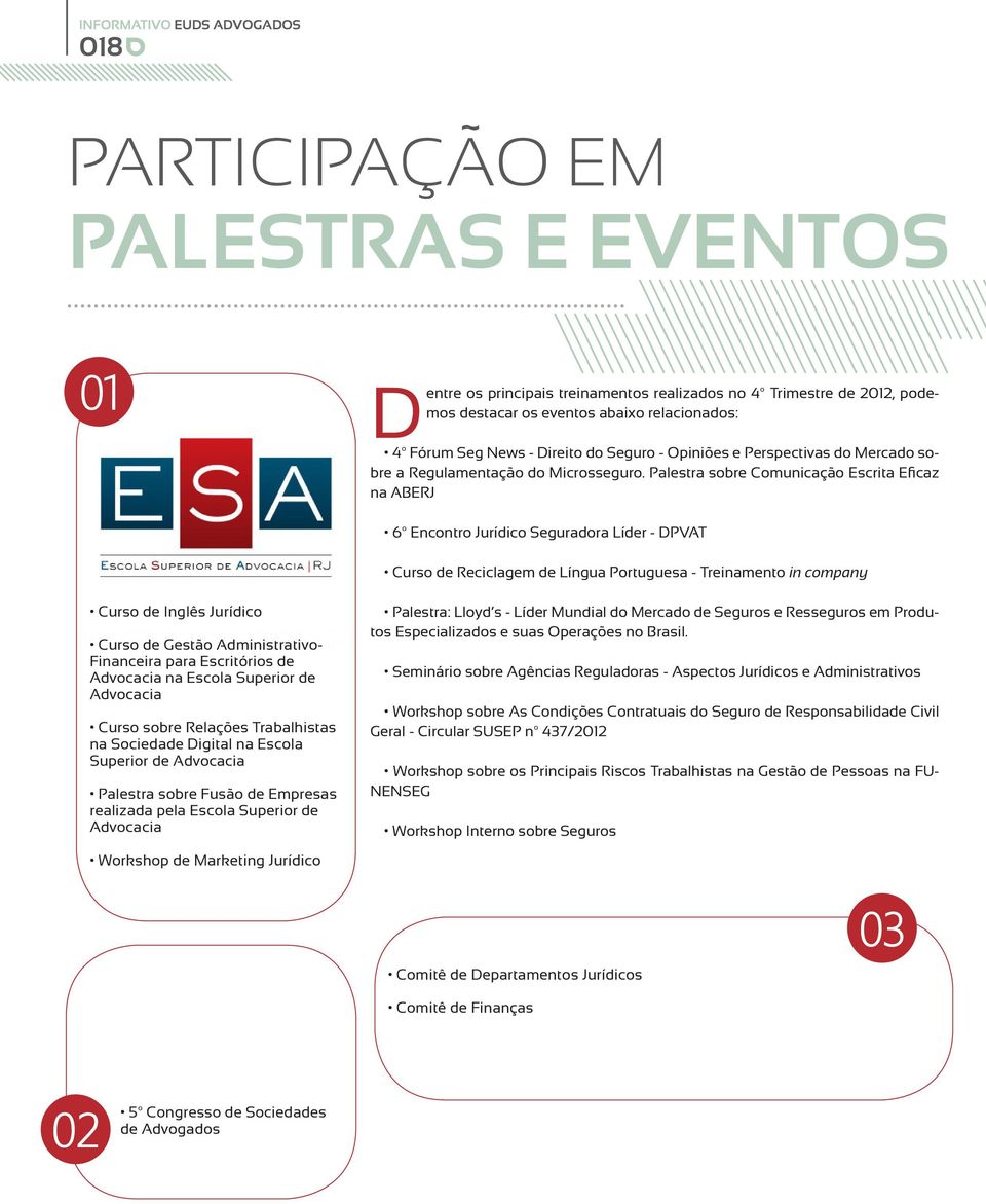 Palestra sobre Comunicação Escrita Eficaz na ABERJ 6º Encontro Jurídico Seguradora Líder - DPVAT Curso de Reciclagem de Língua Portuguesa - Treinamento in company Curso de Inglês Jurídico Curso de