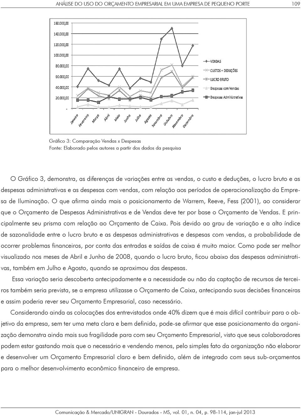 O que afirma ainda mais o posicionamento de Warrem, Reeve, Fess (2001), ao considerar que o Orçamento de Despesas Administrativas e de Vendas deve ter por base o Orçamento de Vendas.