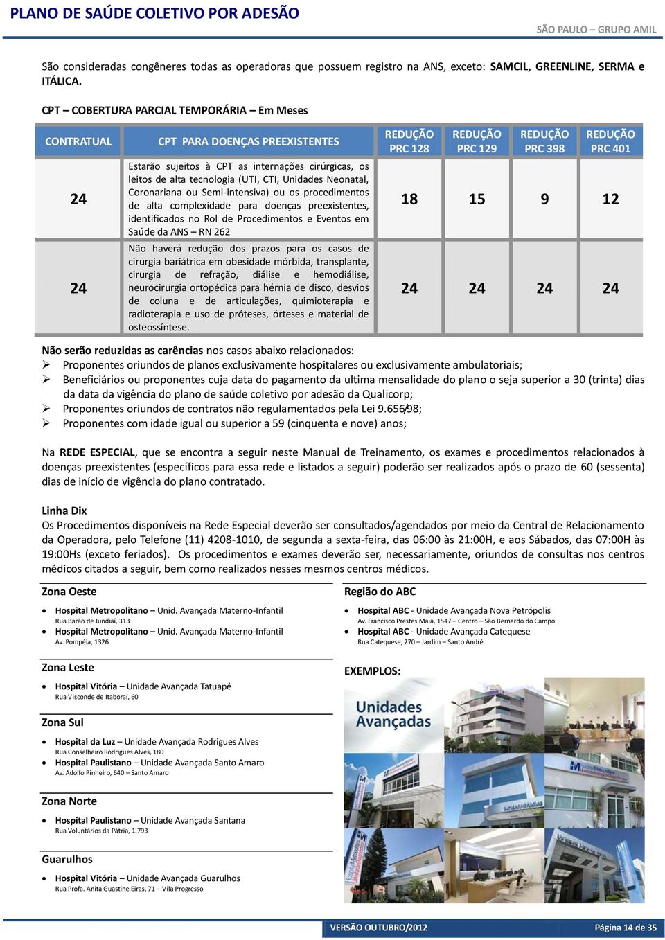 Coronariana ou Semi-intensiva) ou os procedimentos de alta complexidade para doenças preexistentes, identificados no Rol de Procedimentos e Eventos em Saúde da ANS RN 262 Não haverá redução dos